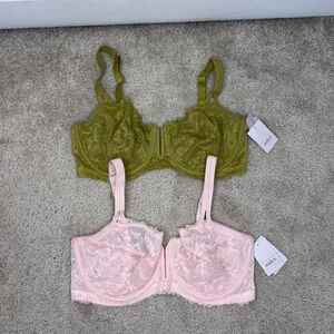 Auden Lace Underwire Bra Set - Olive and Pink